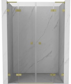Mexen Lunar L Duo drzwi prysznicowe uchylne 140 cm, transparent, złote szczotkowane - 834DL-140-000-55-00