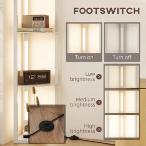 HOMCOM Lampa stojąca LED, regał narożny, ściemnialna, 4 półki, ciepłe światło, 41x30x164 cm, dąb