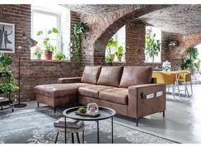 Brązowy narożnik rozkładany z imitacji skóry Miuform Lofty Lilly Vintage, lewostronny