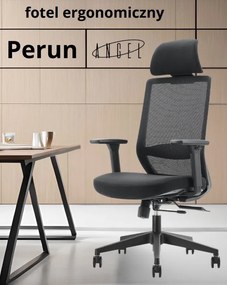 Czarne krzesło biurowe Perun, ergonomiczne, zgodne z normą BHP