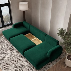 Masseno Narożnik SAVONA z funkcją spania i pojemnikiem na pościel Narozniki U, Rozkładana sofa - Butelkowa zieleń, KRONOS 19