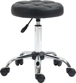 HOMCOM Taboret Obrotowy, Salonowy, Regulowany, Skóra Ekologiczna, Pikowany, Czarny/Srebrny