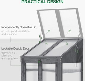 Outsunny Mini Szklarnia z Drewna, Mała Szklarnia z Oknami i Podwójnymi Drzwiami, 3 Półki, 70Dł x 50Szer x 120Wys cm, Szara