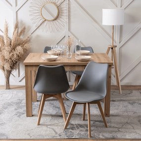 Zestaw Stół Prostokątny SKUBI Rozkładany 120-160 cm Dąb Artisan i 4 Krzesła SCANDI Szare/Dąb