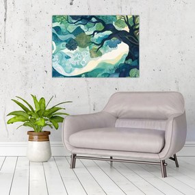Obraz na szkle – Zielona korona drzewa życia (70x50 cm)