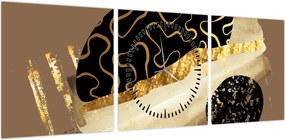 Obraz - Abstrakcja złotobrązowy N⁰3 (z zegarem) (90x30 cm)