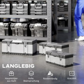 HOMCOM 3-częściowy zestaw skrzynek narzędziowych, Stal nierdzewna, Plastik, Srebrny