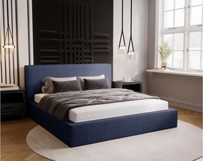 Emporius Amare łóżko dwuosobowe z pojemnikiem - łózko tapicerowane 140x200 w nowoczesnym stylu - tkanina velvet, niebieski (Komodo 50)