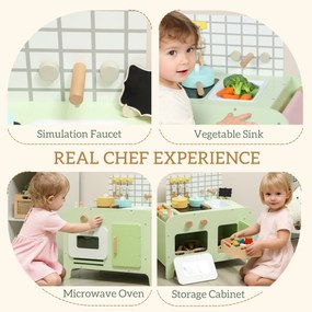 AIYAPLAY zestaw kuchni dla dzieci, MDF, 15 akcesoriów, szafki, 40 cm, od 3 lat, zielony