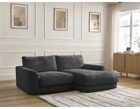 Czarny narożnik z tkaniny szenilowej (prawostronny/z szezlongiem) Leonore – Bobochic Paris