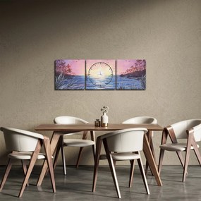 Obraz - Zachód słońca nad wodą, akwarela (z zegarem) (90x30 cm)