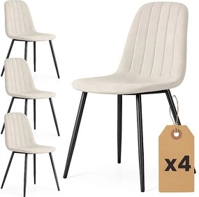 4x Welurowe krzesło tapicerowane pikowane Beżowe LUMO Czarne nogi