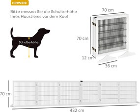 PawHut Bramka bezpieczeństwa dla psów, samodzielnie stojące, modułowe, składane ogrodzenie, 6-panelowe, z 2 podstawami, drewno sosnowe