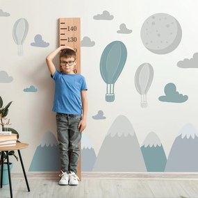 Naklejki na ścianę - Szaro - niebieskie balony nad wzgórzami