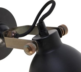 Industrialna lampa ścienna czarna ze złotym, regulowanym elementem - Liko