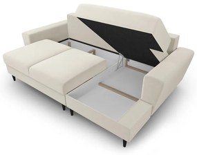 Beżowy aksamitny rozkładany/ze schowkiem narożnik (prawostronny/z szezlongiem) Kyoto – Cosmopolitan Design
