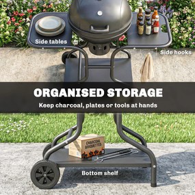 Outsunny Grill węglowy BBQ z bocznymi stolikami, termometrem w pokrywie, kółkami 129 x 63,5 x 106,5 cm | Aosom PL