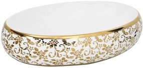 Biała umywalka nablatowa ze złotymi zdobieniami H1-T32