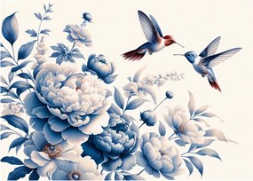 Obraz na szkle - Kolibry nad kwiatem (70x50 cm)