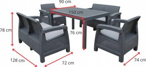 Zestaw mebli ogrodowych 6-osobowy Calisto NC08X2+RT02 ze stołem, szary
