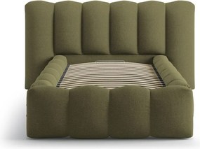 Tapicerowane łóżko jednoosobowe ze schowkiem i stelażem 90x200 cm w kolorze khaki Lupine – Micadoni