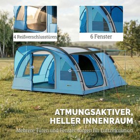 Outsunny Namiot tunelowy 4-osobowy, namiot rodzinny z kabiną sypialną i przedsionkiem, odpinana przegroda, okna, plandeka podłogowa, wysokość stojąca | Aosom PL
