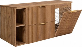 Zestaw szafek łazienkowych z koszem na pranie, Dąb Craft / Uchwyty Złote, 120 x 57 x 46 cm