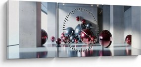 Obraz - 3D przestrzeń z kulami II. (z zegarem) (90x30 cm)