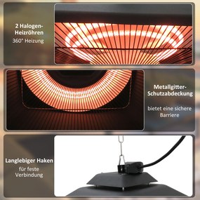 Outsunny promiennik tarasowy promiennik ciepła promiennik sufitowy z pilotem 2kW aluminiowy