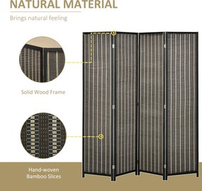 HOMCOM Parawan Dzielący Przestrzeń, Składany, Drewno Sosnowe/Bambus, 180 x 180 cm, Brązowy/Czarny