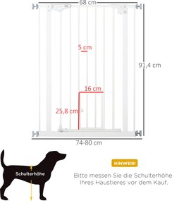 PawHut Barierka Zabezpieczająca Drzwi dla Psów z Ochraniaczem Ściany Biała 74-80x5x91,4cm | Aosom PL