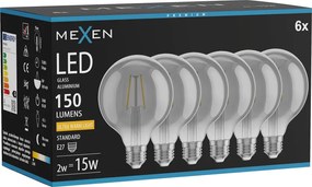 Mexen Vintis 6x żarówka filament LED E27, G95, 2W, Ciepła - 2200K, 150 lm, smoke - L157-E27-0222-70x06