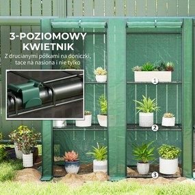 Outsunny Mini-szklarnia z 3-poziomowymi półkami, pokrywa plastikowa, UV-odporna, przenośna, drzwi rolowane, 144 x 48 x 152 cm, Zielony