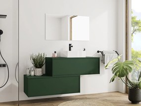 Szafka łazienkowa wisząca  zielona matowa z umywalką i dwoma szufladami - 94 cm - TEANA II