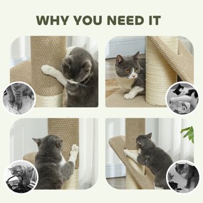 PawHut Drapak dla kotów z poduszką, słupem i piłką, dywanik i sizal, 84 cm, Jasnobrązowy