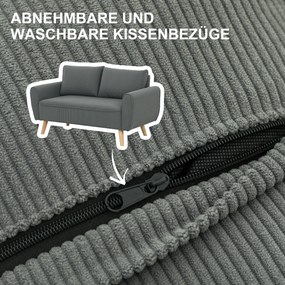 HOMCOM Dwumiejscowa Sofa, Kanapa z Tkaniny, 2 Poduszki Tylnie, Pokrycie z Sztruksu, 145 x 75 x 78 cm, Antracyt