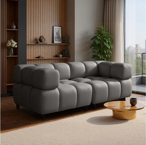 Nowoczesna szara sofa 3-osobowa z weluru z wzorem bąbelkowym i pianką o wysokiej odporności - TONDO 192 cm
