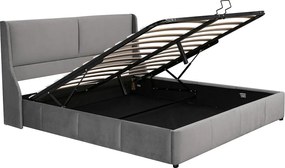 Łóżko tapicerowane 160x200cm z weluru - z stelażem na listwach - Szare