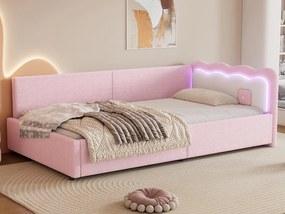 Łóżko banquette 90x200cm z LED i stelażem na listwy - Różowe