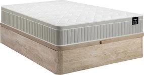 Zestaw 160 x 200 cm jasny naturalny stelaż ze skrzynią  + materac piankowy z żelem z pamięcią kształtu 7 stref gr. 22 cm - SOMIRA marki YSMÉE