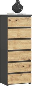 Komoda AKORD CL6 Grafit Szary 40 cm 6 szuflad kolor Dąb Artisan mat 40x35x109 cm