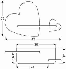 Różowo-biały kinkiet ścienny serduszka z półką - K015-Trisa