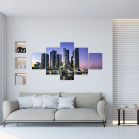 Obraz jachtów i drapaczy chmur (125x70 cm)