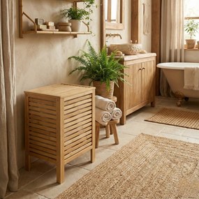 Bambusowy kosz na pranie z pokrywą i wyciąganym workiem LUND, 60 L