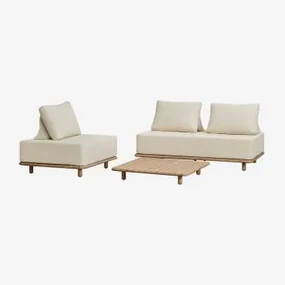 Zestaw Salonowy Z Sofą Dwuosobową, Fotelem I Stolikiem Kawowym 95x95 Cm Z Akacji Portet Gardenia Biel - Sklum