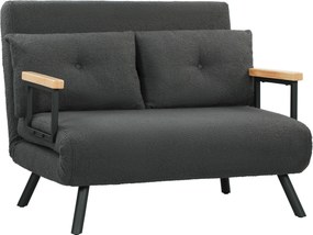 HOMCOM Sofa rozkładana 2-osobowa z funkcją spania, w zestawie 2 poduszki, wygląd Sherpa, naturalny + ciemnoszary + czarny | Aosom PL