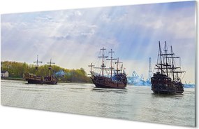 Szkło do Kuchni na Ścianę Statki pod Niebem pełnym Chmur