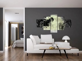 Obraz - Księżyc w pełni nad powierzchnią, wersja czarno - biała (125x70 cm)