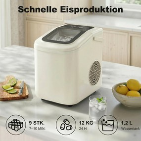 HOMCOM Przenośna kostkarka do lodu z samoczyszczeniem, szufelką i koszem, 12 kg/24 godz., Beżowa | Aosom PL