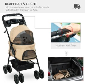 Outsunny Wózek dla psa składany z 2 pasami bezpieczeństwa do 20 kg khaki | Aosom PL